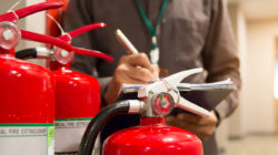 Fire extinguishers, Engineers are checking fire extinguishers.